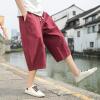 Cotton Linen Shorts for Men,Casual Loose Solid Japanese Trunks Adjustable Waist Calf Length Cropped Trousers,Hippie Style Daily Basic Beachwear Holiday Sports Bottoms(Red,XXXL) view 2