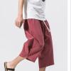 Cotton Linen Shorts for Men,Casual Loose Solid Japanese Trunks Adjustable Waist Calf Length Cropped Trousers,Hippie Style Daily Basic Beachwear Holiday Sports Bottoms(Red,XXXXL) view 4