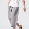 WENKOMG1 Cotton Linen Shorts for Men,Casual Loose Solid Japanese Trunks Adjustable Waist Calf Length Cropped Trousers,Hippie Style Daily Basic Beachwear Holiday Sports Bottoms(Gray,5XL) view 3