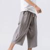 WENKOMG1 Cotton Linen Shorts for Men,Casual Loose Solid Japanese Trunks Adjustable Waist Calf Length Cropped Trousers,Hippie Style Daily Basic Beachwear Holiday Sports Bottoms(Gray,5XL) view 4