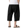WENKOMG1 Cotton Linen Shorts for Men,Casual Loose Solid Japanese Trunks Adjustable Waist Calf Length Cropped Trousers,Hippie Style Daily Basic Beachwear Holiday Sports Bottoms(Black,M) view 4