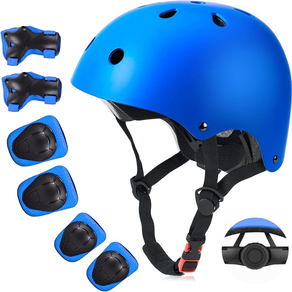 Kids Bike Helmet Set, CPSC Certified with Knee Pads Elbow Pads Wrist Guards,Adjustable Helmet for Ages 3-5-8-15 Toddler Kids&Youth,Bicycle Skateboarding (Bule, Small (3-9 Years))