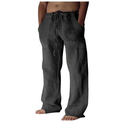 WENKOMG1 Mens Cotton Linen Pants,Drawstring Pull On Wide Leg Bottoms Loose Fit Comfy Baggy Lounge Wide Leg Trousers,Vacation Holiday Beachwear Y2K Hemp Sweatpants for Men(Dark Gray,XXXXL)