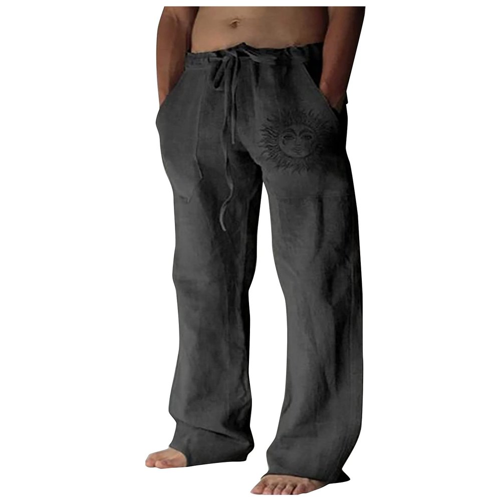 WENKOMG1 Mens Cotton Linen Pants,Drawstring Pull On Wide Leg Bottoms Loose Fit Comfy Baggy Lounge Wide Leg Trousers,Vacation Holiday Beachwear Y2K Hemp Sweatpants for Men(Dark Gray,XXXXL)