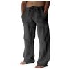 WENKOMG1 Mens Cotton Linen Pants,Drawstring Pull On Wide Leg Bottoms Loose Fit Comfy Baggy Lounge Wide Leg Trousers,Vacation Holiday Beachwear Y2K Hemp Sweatpants for Men(Dark Gray,XXXXL) view 1