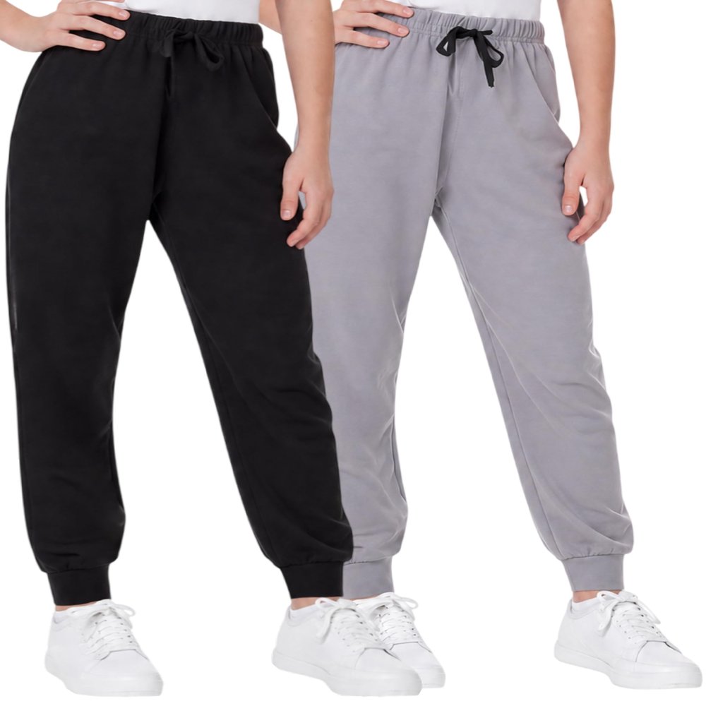 Sweet Hearts Girls Sweatpants - 2 Pack Soft Fleece Athletic Performance Jogger Girls Pants: Made in USA (Sizes 5-18), Size 10-12, Black/Heather Grey