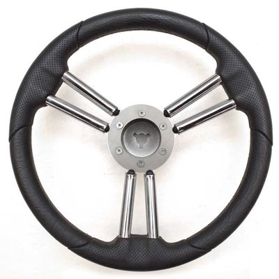 Boat Steering Wheel | 14 Inch Black Silver 3/4 Inch Keyway