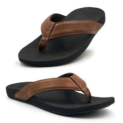 Zullaz - Kirra Orthotic Flip Flops for Men, Stylish & Comfortable Orthopedic Sandals with Biomechanical Arch Support Faux Leather Strap