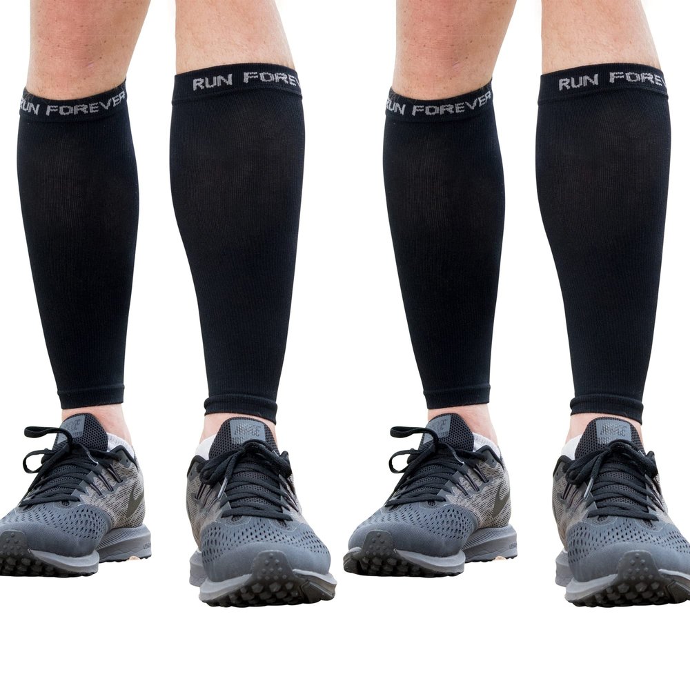 Calf Compression Sleeves for Men and Women - Footless Compression Socks for Runners, Shin Splints, Varicose Vein & Calf Pain Relief - Leg Brace for Running, Cycling, & Travel - Medium, Black, 2 Pack