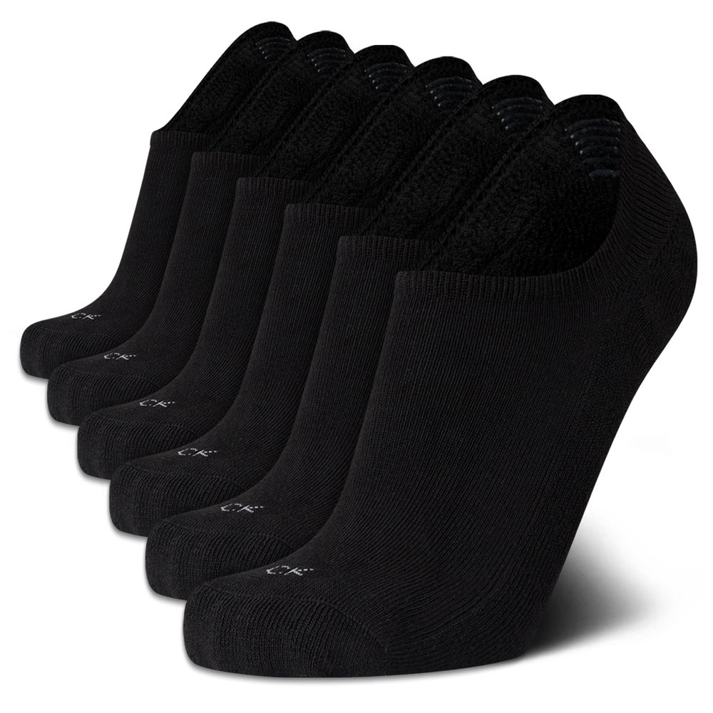 Calvin Klein Mens Liner Socks - 6 Pack Cushioned Non-Slip No Show Sneaker Loafer Sock - Ultra Low Cut Socks for Men (7-12), Size 7-12, All Black