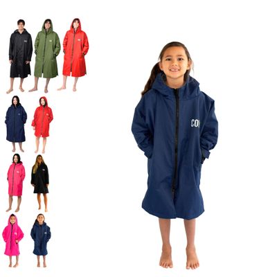 COR Surf Swim Parka for Youth and Adults | Heavy-Duty Towel-Lined Weatherproof Swimming Jacket for Men, Women, and Kids (Blue 4-8 Years)
