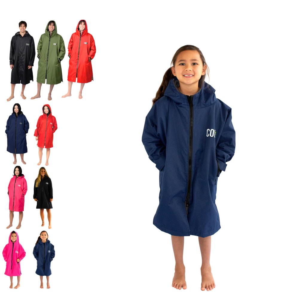 COR Surf Swim Parka for Youth and Adults | Heavy-Duty Towel-Lined Weatherproof Swimming Jacket for Men, Women, and Kids (Blue 4-8 Years)