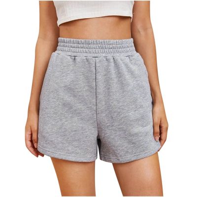 Womens 5" Terry Shorts Loose Comfy Yoga Sweat Cotton Shorts Athletic Fit High Waist Pockets Running Lounge Short Pant Gray