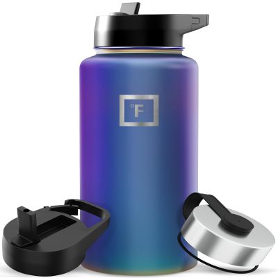 IRON FLASK Camping & Hiking Hydration Flask with Straw, Wide Mouth Insulated Stainless Steel Sports Water Bottle - 32 oz Aurora