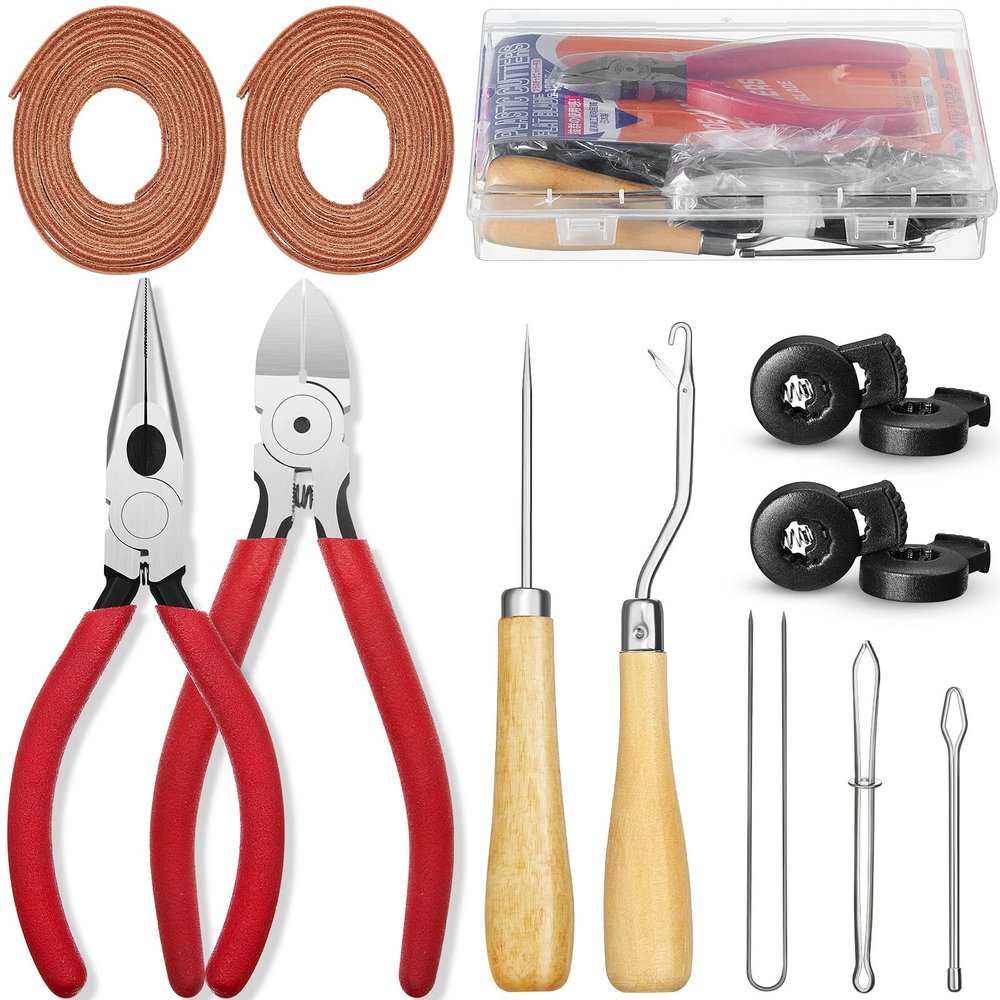 Lanties Glove Relacing Kit for Baseball or Softball Mitts Baseball Care Kit Include 2 Strips 78.74 inch Lace Drawstring Threader 4 Glove Locks 5 Lacing Tools with Box(Tan)