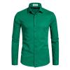 DELCARINO Men's Long Sleeve Button Up Shirts Solid Slim Fit Casual Business Formal Dress Shirt Green Large view 1