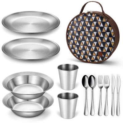 Odoland Stainless Steel Camping Mess Kit for Family & 2 Person
