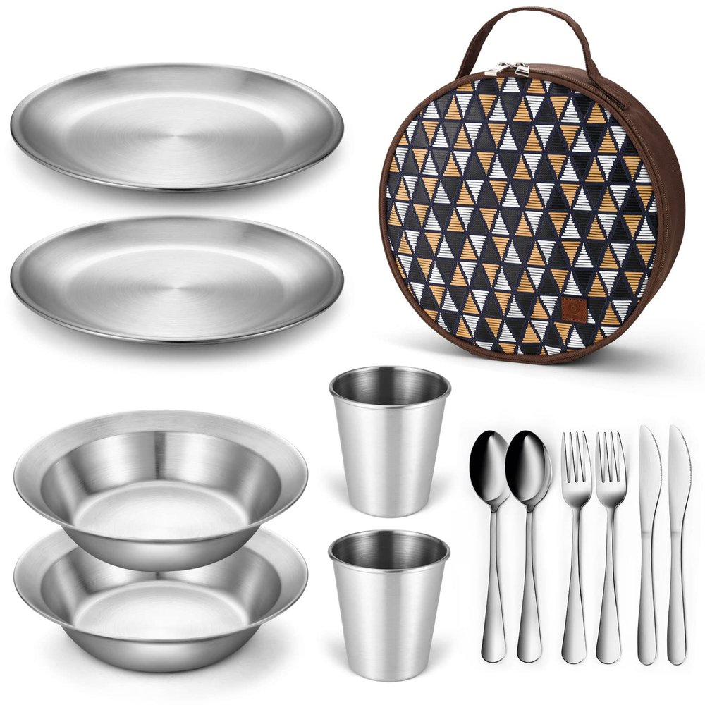 Odoland Stainless Steel Camping Mess Kit for Family & 2 Person