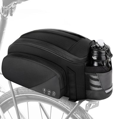 WOTOW Rear Rack Bag, 12L Waterproof Reflective Bicycle Trunk Bag, Cycling Rear Seat Carrier Backseat Storage Luggage with Water Bottle Holder, Shoulder Strap for MTB Bike E-Bike