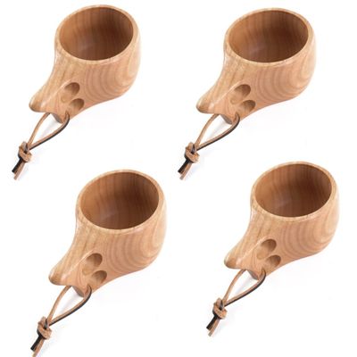 4 Pieces Wooden Cup Wooden Camping Cup Handmade Natural Portable Wood Mug Drinking Cup Coffee Milk Water Serving Cup for Hiking Camping Outdoors (Type B (4 cups))
