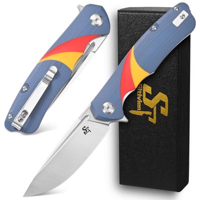 Sitivien ST132 Folding Knife,D2 Steel,G10 Handle EDC Knife with Liner Lock for Outdoor Hiking Camping(Blue)