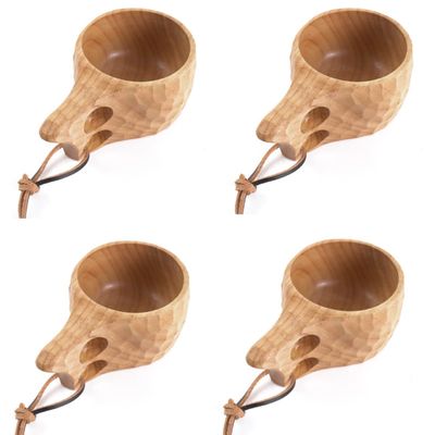 4 Pieces Wooden Cup Wooden Camping Cup Handmade Natural Portable Wood Mug Drinking Cup Coffee Milk Water Serving Cup for Hiking Camping Outdoors (Type D (4 cups))