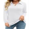 AKEWEI Long Sleeve Collared Shirts Womens Solid V Neck Dressy Tunic Tops Relaxed Fit Work Blouse Golf Polos White S view 1
