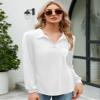 AKEWEI Long Sleeve Collared Shirts Womens Solid V Neck Dressy Tunic Tops Relaxed Fit Work Blouse Golf Polos White S view 2