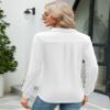 AKEWEI Long Sleeve Collared Shirts Womens Solid V Neck Dressy Tunic Tops Relaxed Fit Work Blouse Golf Polos White S view 4