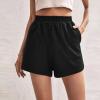 Womens 5" Terry Shorts Loose Comfy Yoga Sweat Cotton Shorts Athletic Fit High Waist Pockets Running Lounge Short Pant Black view 2