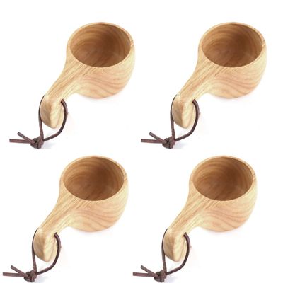 4 Pieces Wooden Cup Wooden Camping Cup Handmade Natural Portable Wood Mug Drinking Cup Coffee Milk Water Serving Cup for Hiking Camping Outdoors (Type C (4 cups))