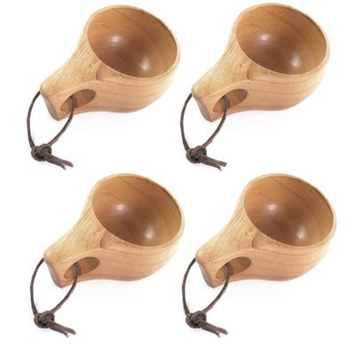 4 Pieces Wooden Cup Wooden Camping Cup Handmade Natural Portable Wood Mug Drinking Cup Coffee Milk Water Serving Cup for Hiking Camping Outdoors (Type A (4 cups))