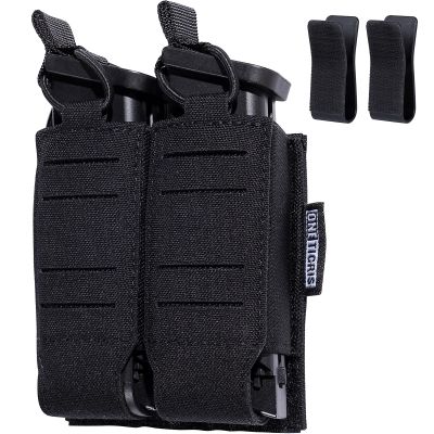 OneTigris Pouch DD44 - MOLLE Double Pouch Quick Release with Plastic Inserts OWB Laser-Cutting (Black)
