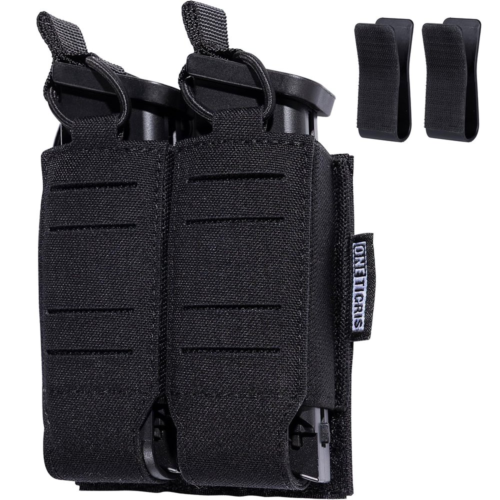 OneTigris Pouch DD44 - MOLLE Double Pouch Quick Release with Plastic Inserts OWB Laser-Cutting (Black)