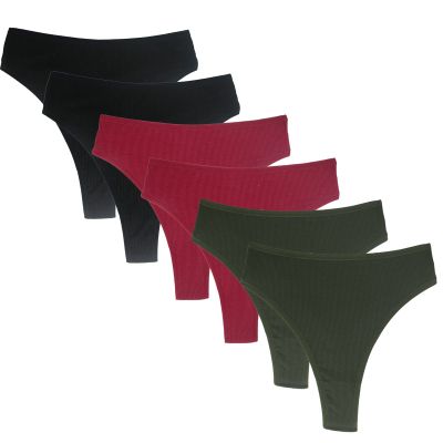 Amwounu High Waisted Cotton Thongs For Women Comfortable Breathable Athletics Underwear High Rise Panties Plus Size Red Green Black Pack of 6