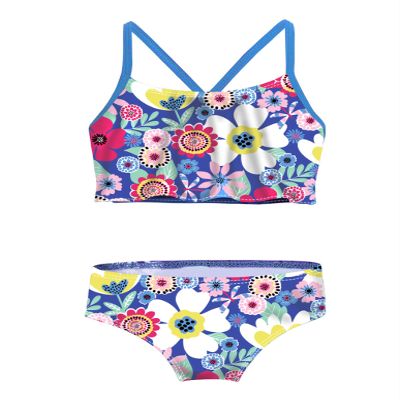 Jizyo Youth Girls 2PCS Tankini Tropical Palm Printed Flounce Swimsuit Swimwear Tank Top with Bottoms Bathing Surfing Suit Tulip Blue 3-4 Years
