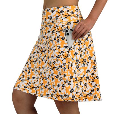 ANIVIVO Women's Skorts Skirts 20" Knee Length,Long Tennis Golf Sports Casual Skirts with High Waisted Zipper Pockets(Yellow Floral,M)