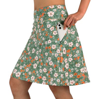 ANIVIVO Women's Skorts Skirts 20" Knee Length,Long Tennis Golf Sports Casual Skirts with High Waisted Zipper Pockets(Green Floral,XL)