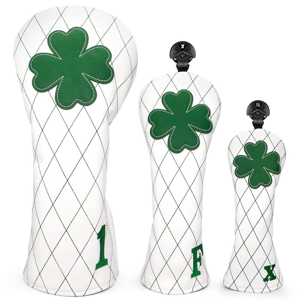 Golf Club Headcover Live Lucky 3 Wood Headcover Magnetic Closure Elegant Embroidery Premium Leather Driver Covers Fairway Wood Covers Hybrid Headcover Shamrock Golf Head Covers