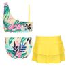 Manyakai Kids Girls 3 Piece Bikini Bathing Suit Floral Printed Hawaiian Tankini Set Beach Sports Swimsuit Yellow 4 Years view 2