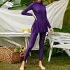 Muslim Swimsuits for Women One-Piece Zipper Modest Swimsuit Full Cover Islamic Long Sleeve Burkini Swimming Costume Swim Top Pants Swimwear Rush Guard Arabic Bathing Suit Purple Small view 3