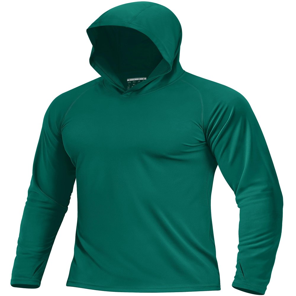 Boladeci Fishing Shirts for Men Long Sleeve Swim Shirts UPF 50+ Sun Protection Clothing Fishing Hoodie Quick Dry SPF Gifts Emerald Green M