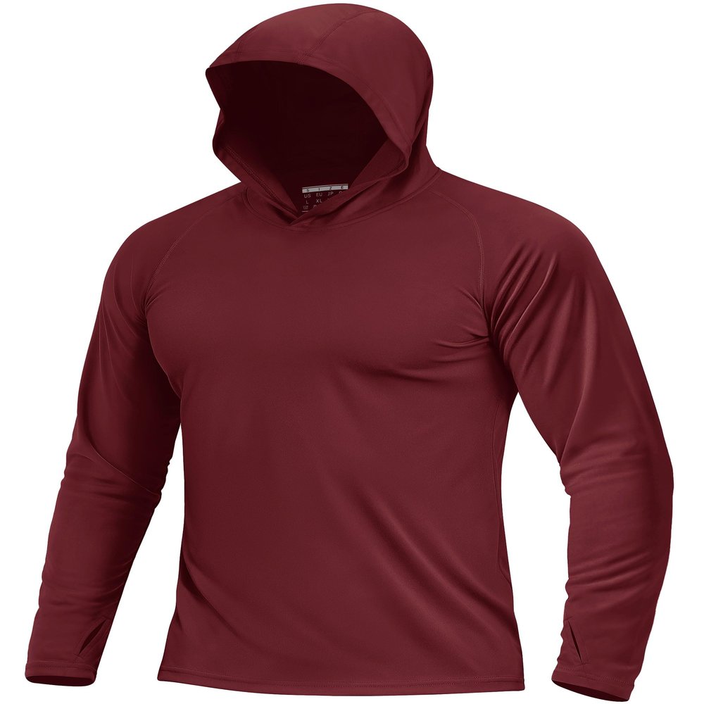 Boladeci UV Shirts for Men Long Sleeve Fishing Hoodie UPF 50+ UV Protection Summer Lightweight Hoodies SPF Rash Guard Tops Swim Burgundy S