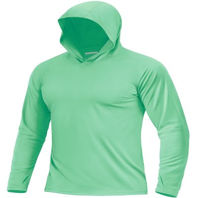 Boladeci Mens Rash Guard Sun Hoodie Fishing Lightweight Hoodie Sun Shirts UV Protection Clothing Long Sleeve Summer Workout SPF Swim Mint Green L