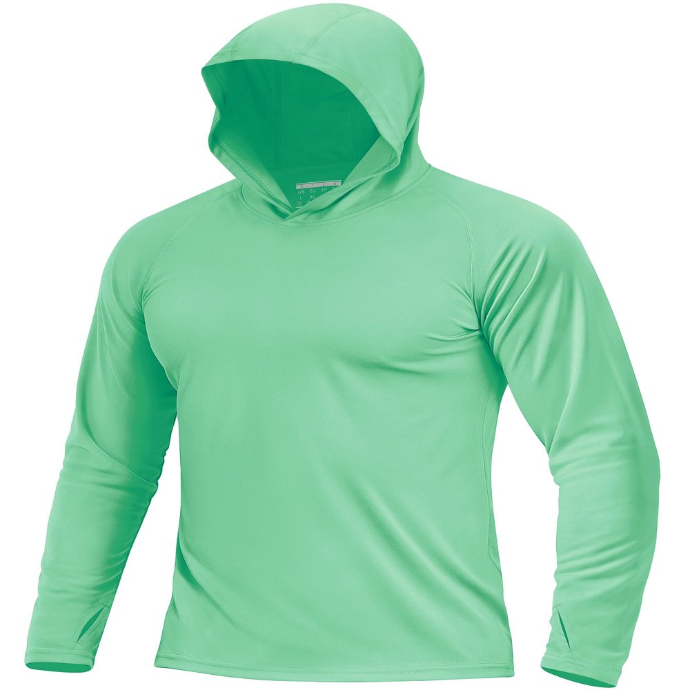 Boladeci Mens Rash Guard Sun Hoodie Fishing Lightweight Hoodie Sun Shirts UV Protection Clothing Long Sleeve Summer Workout SPF Swim Mint Green L