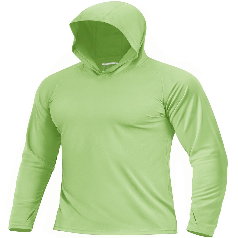 Boladeci Mens Rash Guard Shirts Long Sleeve Sun Hoodie Lightweight Hoodie UV Protection Clothing Summer Fishing Water SPF Light Green L