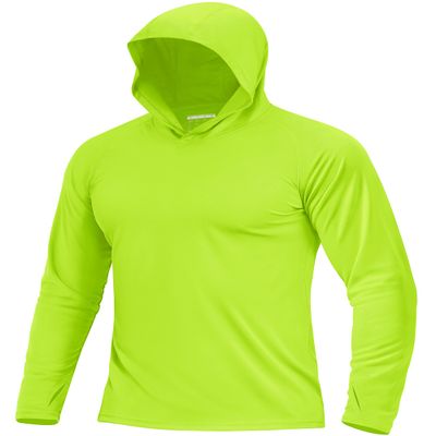 Boladeci Swim Shirts for Men Fishing Hoodie UPF 50 Long Sleeve Sun Protection Shirts with Hood Summer Clothes SPF Rash Guard Tops Beach UV Neon Green S