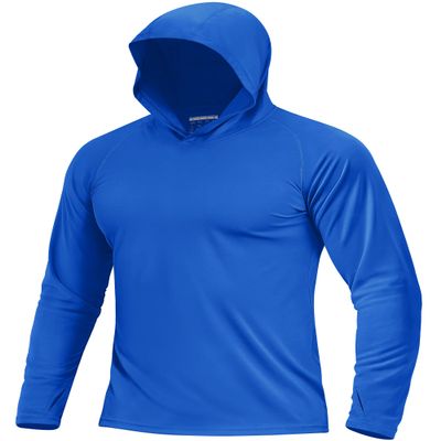 Boladeci Fishing Shirts for Men Long Sleeve Hoodie UV Protection Hooded Sun Shirts Summer Water SPF Rash Guard Swim Hiking Gifts Bright Blue XL