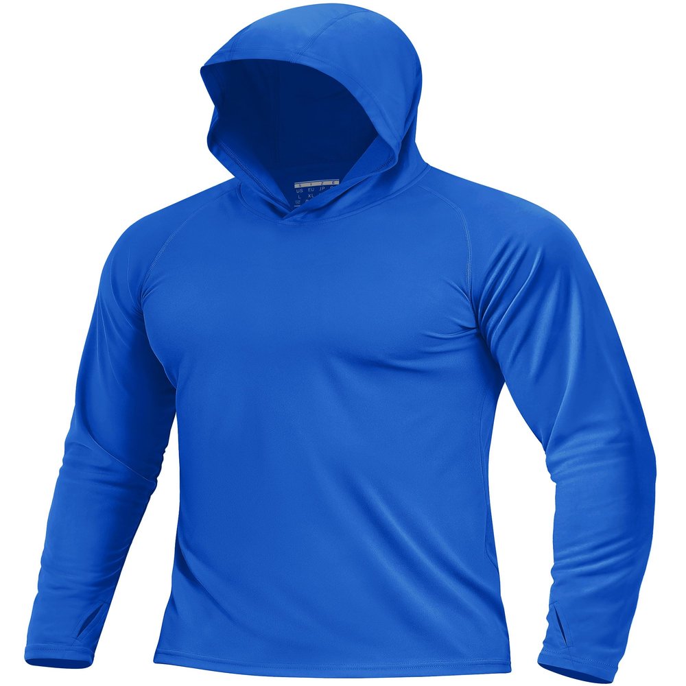 Boladeci Fishing Shirts for Men Long Sleeve Hoodie UV Protection Hooded Sun Shirts Summer Water SPF Rash Guard Swim Hiking Gifts Bright Blue XL