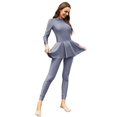 IBTOM CASTLE Muslim Swimsuits for Women One-Piece Zipper Modest Swimsuit Full Cover Islamic Long Sleeve Burkini Swimming Costume Swim Top Pants Swimwear Rush Guard Arabic Bathing Suit Grey 3X-Large